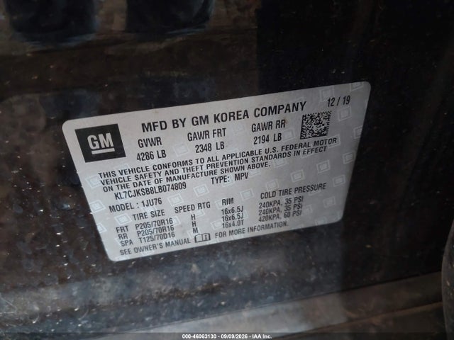Chevrolet Trax Fwd Ls 2020 KL7CJKSB8LB074809 Image 9