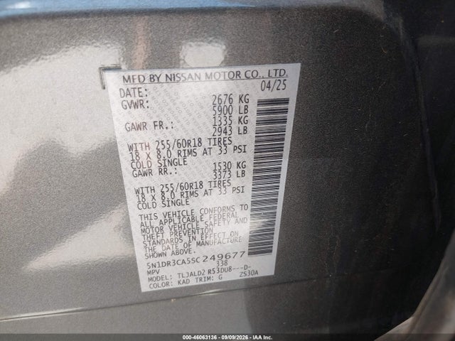 Nissan Pathfinder Sl Fwd 2025 5N1DR3CA5SC249677 Image 9