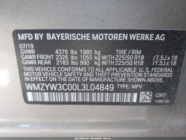Aukcja sprzedaży 2020 Mini Countryman Cooper, vin: WMZYW3C00L3L04849, numer aukcji: 46063145