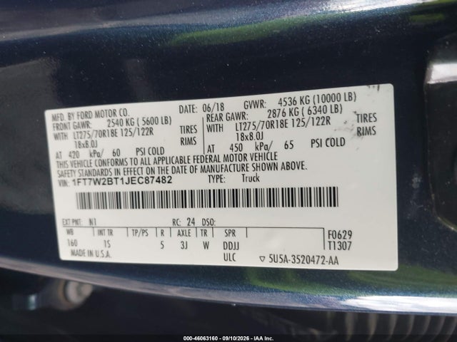 Ford F-250 Xl 2018 1FT7W2BT1JEC87482 Image 9