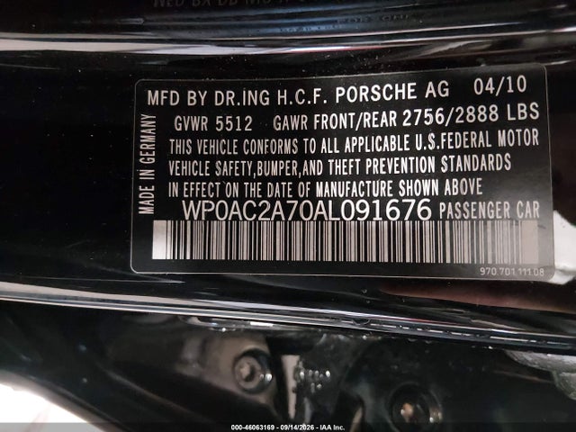 2010 Porsche Panamera Turbo მანქანა იყიდება აუქციონზე, vin: WP0AC2A70AL091676, აუქციონის ნომერი: 46063169