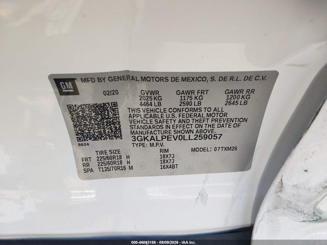 46063186 :رقم المزاد ، 3GKALPEV0LL259057 vin ، 2020 Gmc Terrain Fwd Slt مزاد بيع