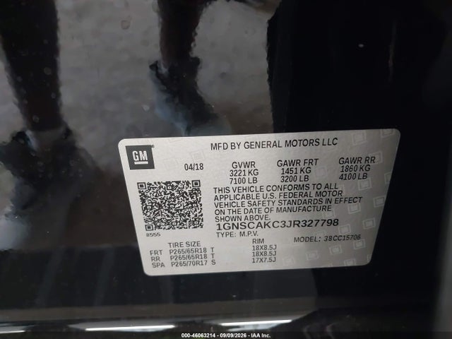 Aukcja sprzedaży 2018 Chevrolet Tahoe Ls, vin: 1GNSCAKC3JR327798, numer aukcji: 46063214