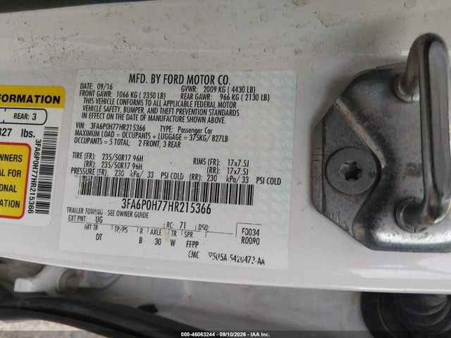 Продажа на аукционе авто 2017 Ford Fusion Se, vin: 3FA6P0H77HR215366, номер лота: 46063244