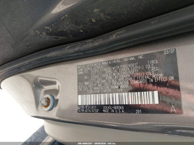 46063247 :رقم المزاد ، 5TDBT44A87S286259 vin ، 2007 Toyota Sequoia Sr5 V8 مزاد بيع