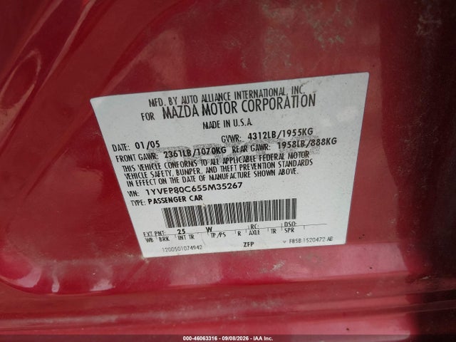 Продажа на аукционе авто 2005 Mazda Mazda6 I Base, vin: 1YVFP80C655M35267, номер лота: 46063316