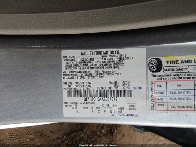 46063323 :رقم المزاد ، 3FAHP0HG4AR384842 vin ، 2010 Ford Fusion Se مزاد بيع