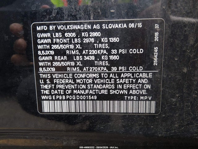 WVGEP9BP0GD001549 Volkswagen Touareg Tdi Lux
