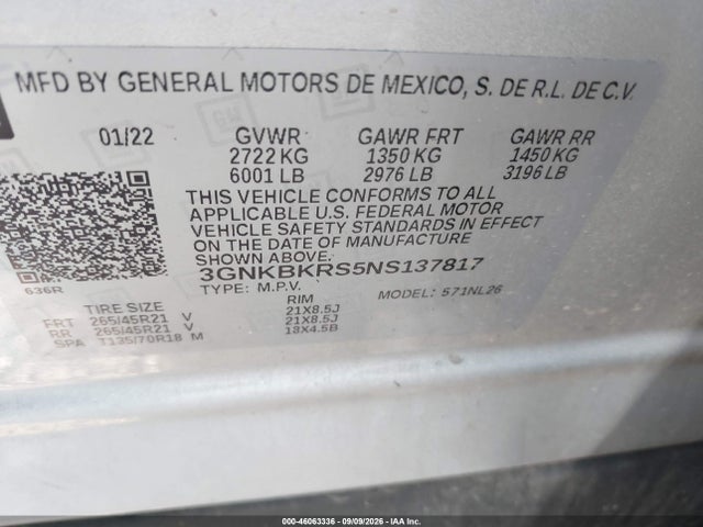 Aukcja sprzedaży 2022 Chevrolet Blazer Awd Rs, vin: 3GNKBKRS5NS137817, numer aukcji: 46063336