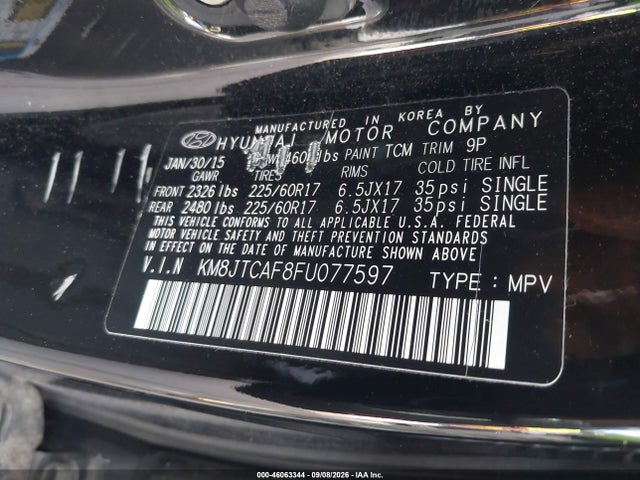 Продажа на аукционе авто 2015 Hyundai Tucson Gls, vin: KM8JTCAF8FU077597, номер лота: 46063344