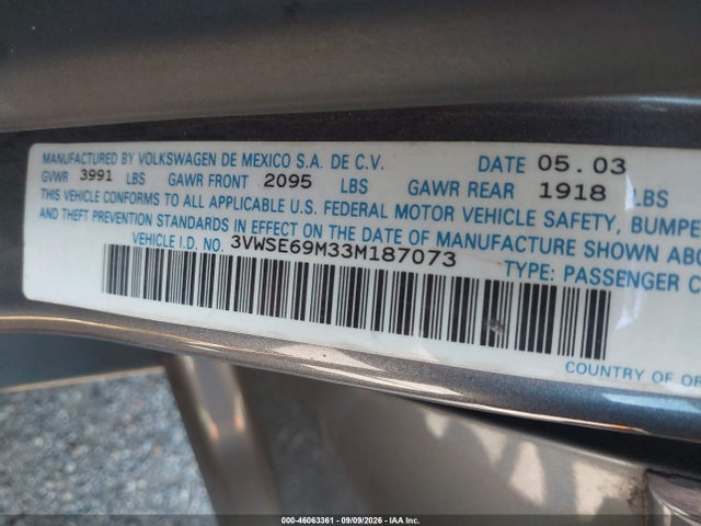 Aukcja sprzedaży 2003 Volkswagen Jetta Gls 1.8t, vin: 3VWSE69M33M187073, numer aukcji: 46063361