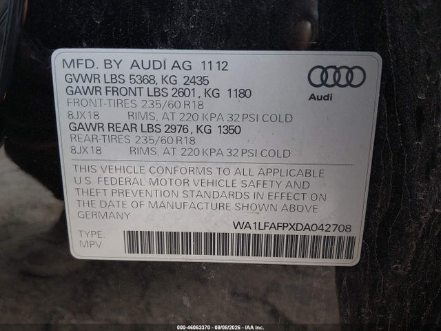 Aukcja sprzedaży 2013 Audi Q5 2.0t Premium, vin: WA1LFAFPXDA042708, numer aukcji: 46063370