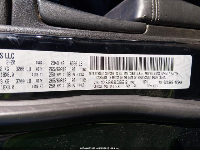 46063382 :رقم المزاد ، 1C4RJEAG3LC306612 vin ، 2020 Jeep Grand Cherokee Laredo E 4x2 مزاد بيع