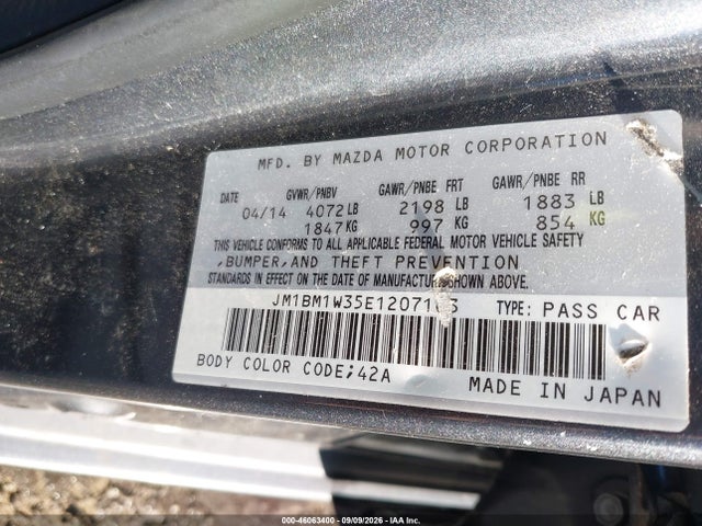 Aukcja sprzedaży 2014 Mazda Mazda3, vin: JM1BM1W35E1207103, numer aukcji: 46063400