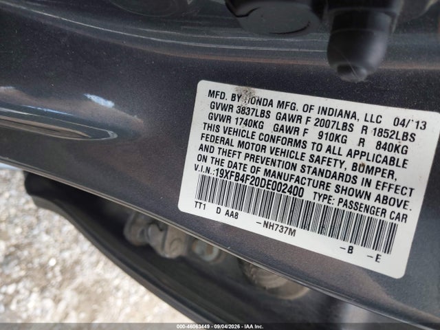 2013 Honda Civic Hybrid მანქანა იყიდება აუქციონზე, vin: 19XFB4F20DE002400, აუქციონის ნომერი: 46063449