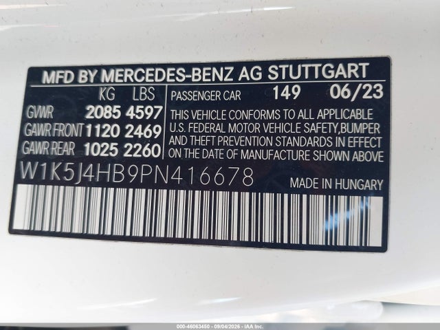 Aukcja sprzedaży 2023 Mercedes-benz Cla 250 Coupe 4matic, vin: W1K5J4HB9PN416678, numer aukcji: 46063450