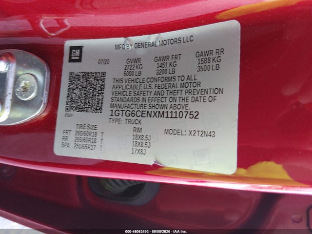 Aukcja sprzedaży 2021 Gmc Canyon 4wd  Short Box Elevation, vin: 1GTG6CENXM1110752, numer aukcji: 46063493