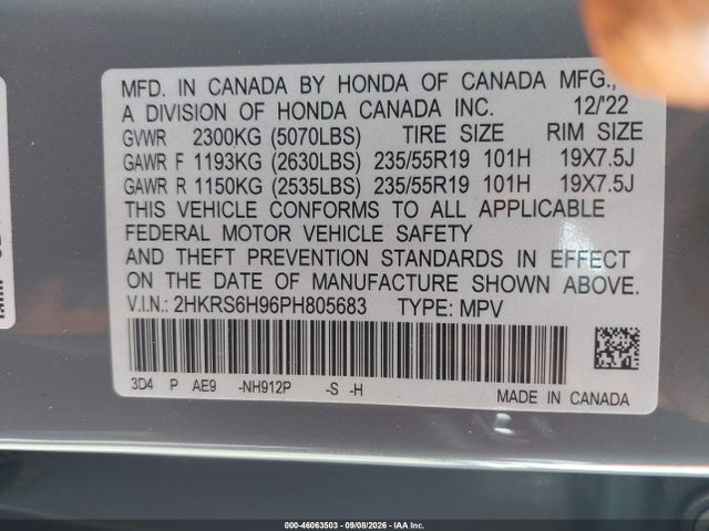 Продаж на аукціоні авто 2023 Honda Cr-v Hybrid Sport Touring, vin: 2HKRS6H96PH805683, номер лоту: 46063503