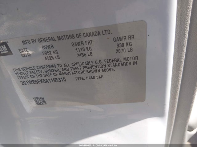 2010 Chevrolet Impala Lt მანქანა იყიდება აუქციონზე, vin: 2G1WB5EK8A1195310, აუქციონის ნომერი: 46063515