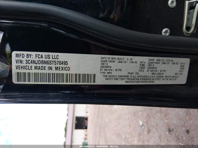 2025 Jeep Compass Latitude 4x4 მანქანა იყიდება აუქციონზე, vin: 3C4NJDBN6ST570495, აუქციონის ნომერი: 46063516