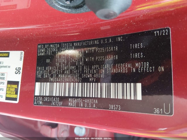 46063518 :رقم المزاد ، 7MUDAABG9NV043602 vin ، 2022 Toyota Corolla Cross Xle مزاد بيع