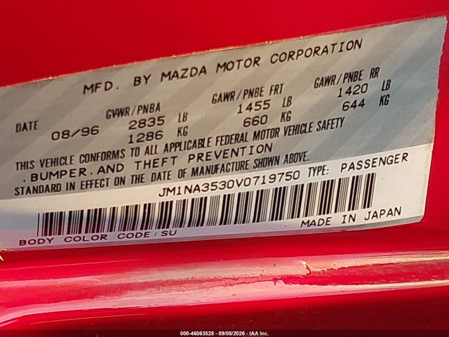 Продаж на аукціоні авто 1997 Mazda Mx-5 Miata Leather Pkg/m Edition/popular Equipment Pkg/r Pkg./sto/touring Pkg, vin: JM1NA3530V0719750, номер лоту: 46063528