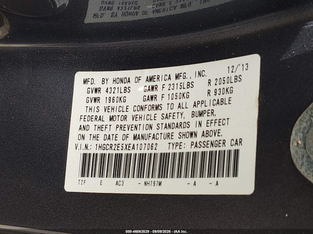 Продаж на аукціоні авто 2014 Honda Accord Sport, vin: 1HGCR2E5XEA107062, номер лоту: 46063529