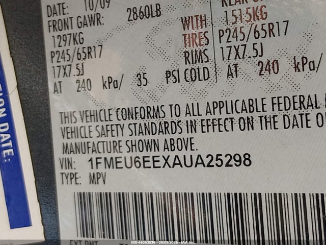 Продаж на аукціоні авто 2010 Ford Explorer Eddie Bauer, vin: 1FMEU6EEXAUA25298, номер лоту: 46063536