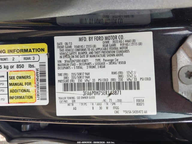 Продажа на аукционе авто 2014 Ford Fusion Se, vin: 3FA6P0H75ER143871, номер лота: 46063538