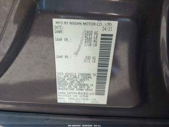Nissan Altima 2.5 S 2015 1N4AL3AP0FN868610 Image 9