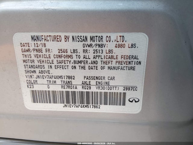 Aukcja sprzedaży 2019 Infiniti Q50 3.0t Luxe, vin: JN1EV7AP4KM517862, numer aukcji: 46063585