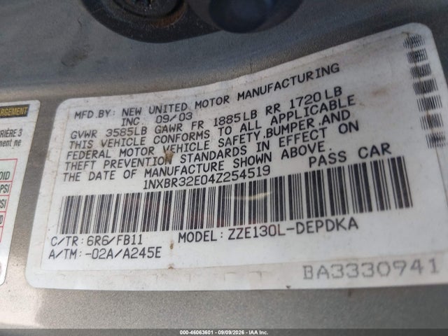 Aukcja sprzedaży 2004 Toyota Corolla Ce, vin: 1NXBR32E04Z254519, numer aukcji: 46063601