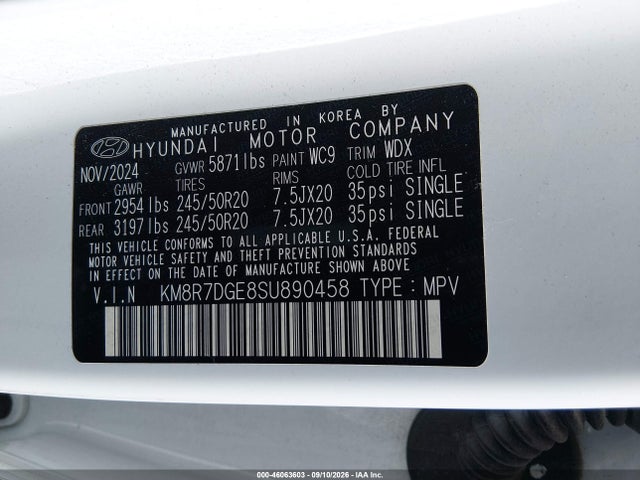 Продаж на аукціоні авто 2025 Hyundai Palisade Calligraphy, vin: KM8R7DGE8SU890458, номер лоту: 46063603