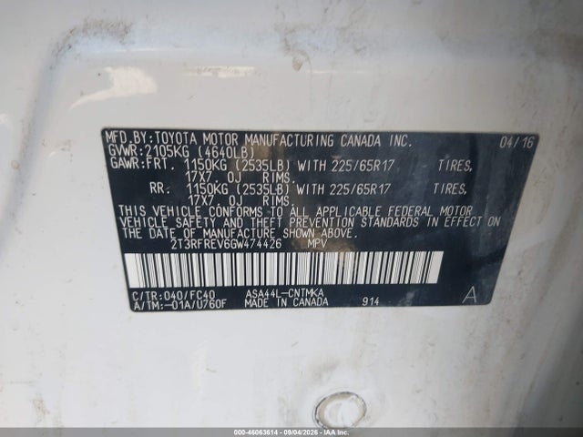 Toyota Rav4 Xle 2016 2T3RFREV6GW474426 Image 9