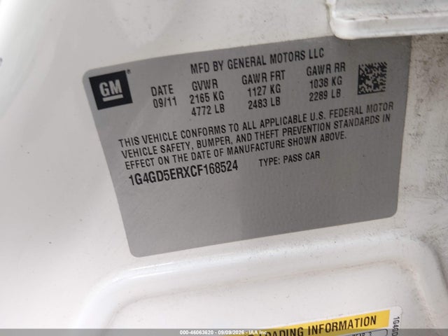 Aukcja sprzedaży 2012 Buick Lacrosse Premium 1 Group, vin: 1G4GD5ERXCF168524, numer aukcji: 46063620