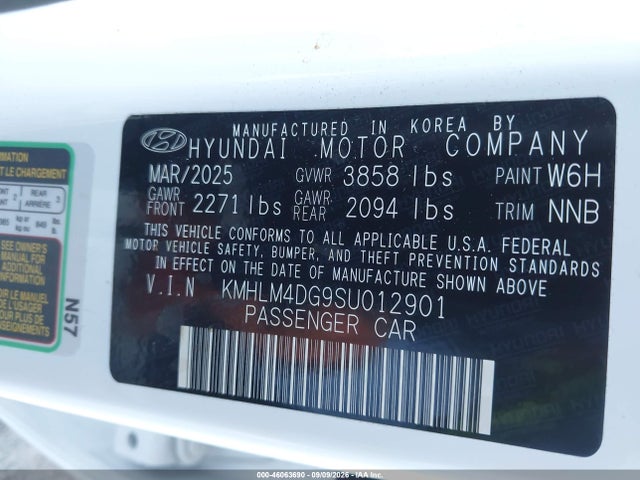 46063690 :رقم المزاد ، KMHLM4DG9SU012901 vin ، 2025 Hyundai Elantra Sel Sport مزاد بيع