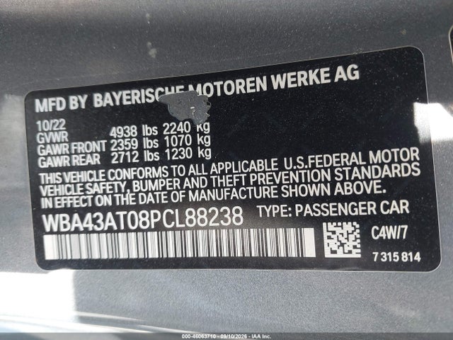 Продажа на аукционе авто 2023 Bmw 430i Xdrive, vin: WBA43AT08PCL88238, номер лота: 46063710