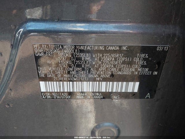 Продаж на аукціоні авто 2013 Toyota Rav4 Xle, vin: 2T3RFREVXDW021213, номер лоту: 46063714