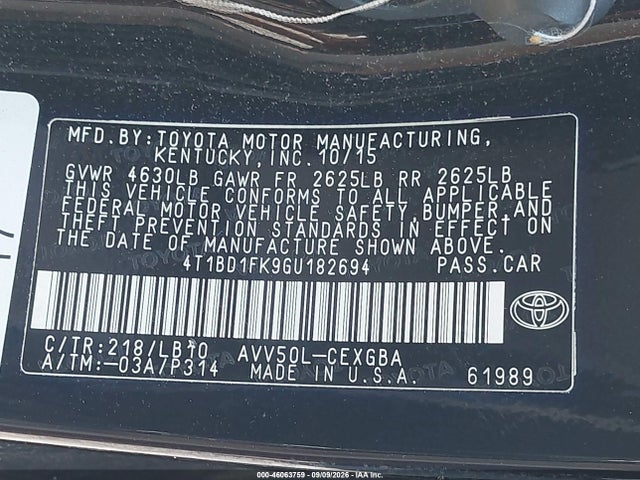 Продаж на аукціоні авто 2016 Toyota Camry Hybrid Xle, vin: 4T1BD1FK9GU182694, номер лоту: 46063759