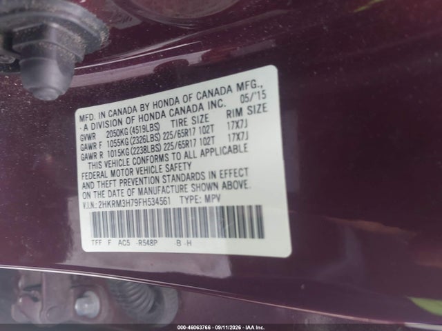 Продаж на аукціоні авто 2015 Honda Cr-v Ex-l, vin: 2HKRM3H79FH534561, номер лоту: 46063766