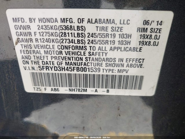 Aukcja sprzedaży 2015 Acura Mdx Technology Package, vin: 5FRYD3H45FB001539, numer aukcji: 46063789