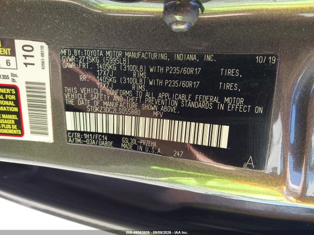 2020 Toyota Sienna Le მანქანა იყიდება აუქციონზე, vin: 5TDKZ3DC2LS055880, აუქციონის ნომერი: 46063809