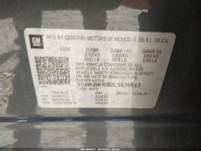 Aukcja sprzedaży 2020 Chevrolet Blazer Awd Rs, vin: 3GNKBKRS2LS670513, numer aukcji: 46063817