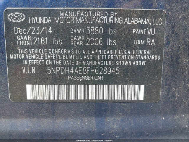 Hyundai ELANTRA SE 2015 5NPDH4AE8FH628945 Image 9