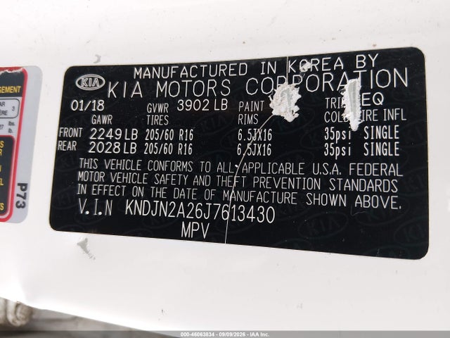 46063834 :رقم المزاد ، KNDJN2A26J7613430 vin ، 2018 Kia Soul مزاد بيع