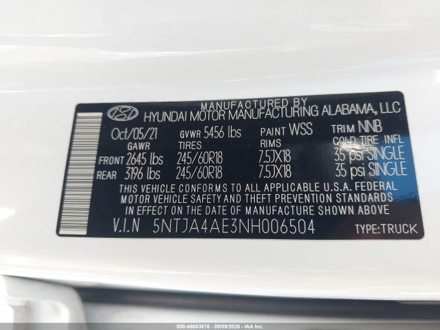 Продажа на аукционе авто 2022 Hyundai Santa Cruz Se, vin: 5NTJA4AE3NH006504, номер лота: 46063876