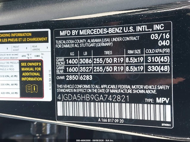 Aukcja sprzedaży 2016 Mercedes-benz Gle 350 4matic, vin: 4JGDA5HB9GA742821, numer aukcji: 46063890