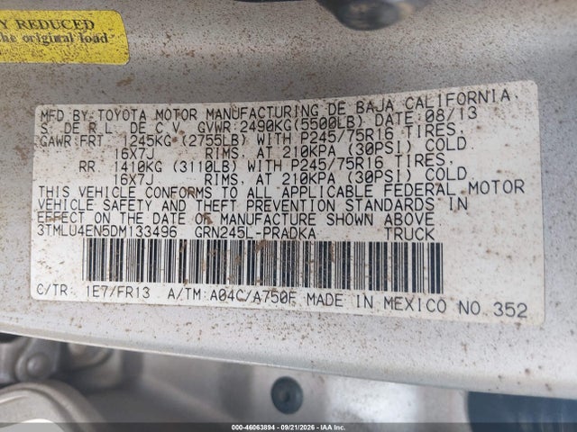 Aukcja sprzedaży 2013 Toyota Tacoma Base V6, vin: 3TMLU4EN5DM133496, numer aukcji: 46063894
