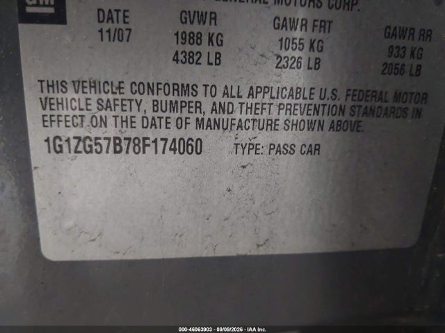 Aukcja sprzedaży 2008 Chevrolet Malibu Ls, vin: 1G1ZG57B78F174060, numer aukcji: 46063903