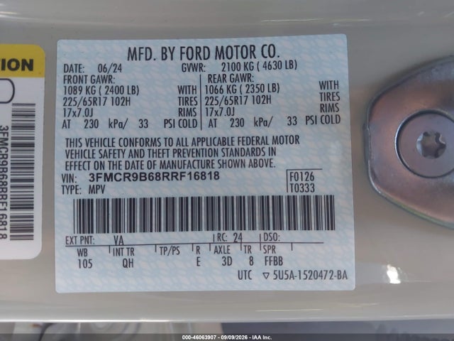 Продажа на аукционе авто 2024 Ford Bronco Sport Big Bend, vin: 3FMCR9B68RRF16818, номер лота: 46063907